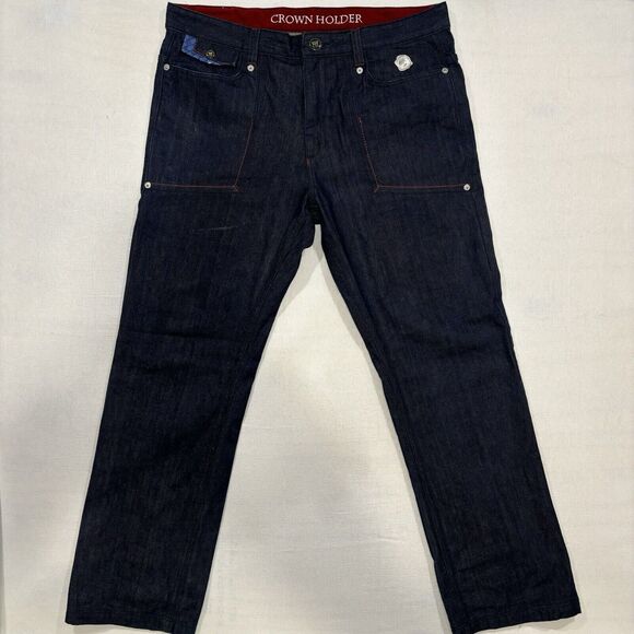 Crown Holder Jeans Mens 38 (Fit Like 40x34) Baggy Embroidered Y2K Hip Hop Skater - Picture 1 of 16